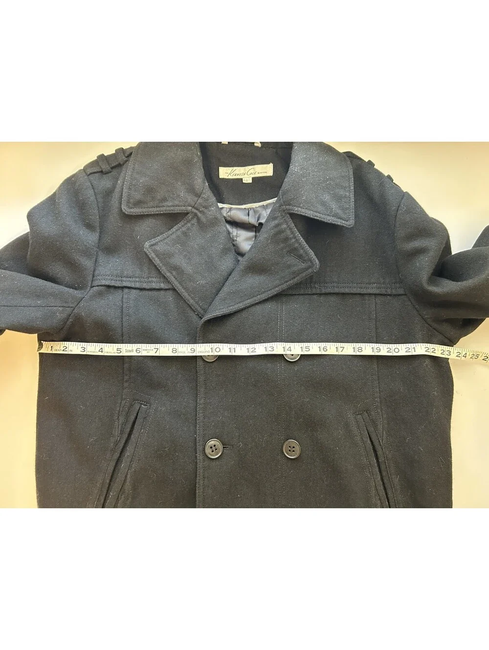 Kenneth Cole Double Breasted Wool Peacoat Men's Sz L Black Elegant Nautical